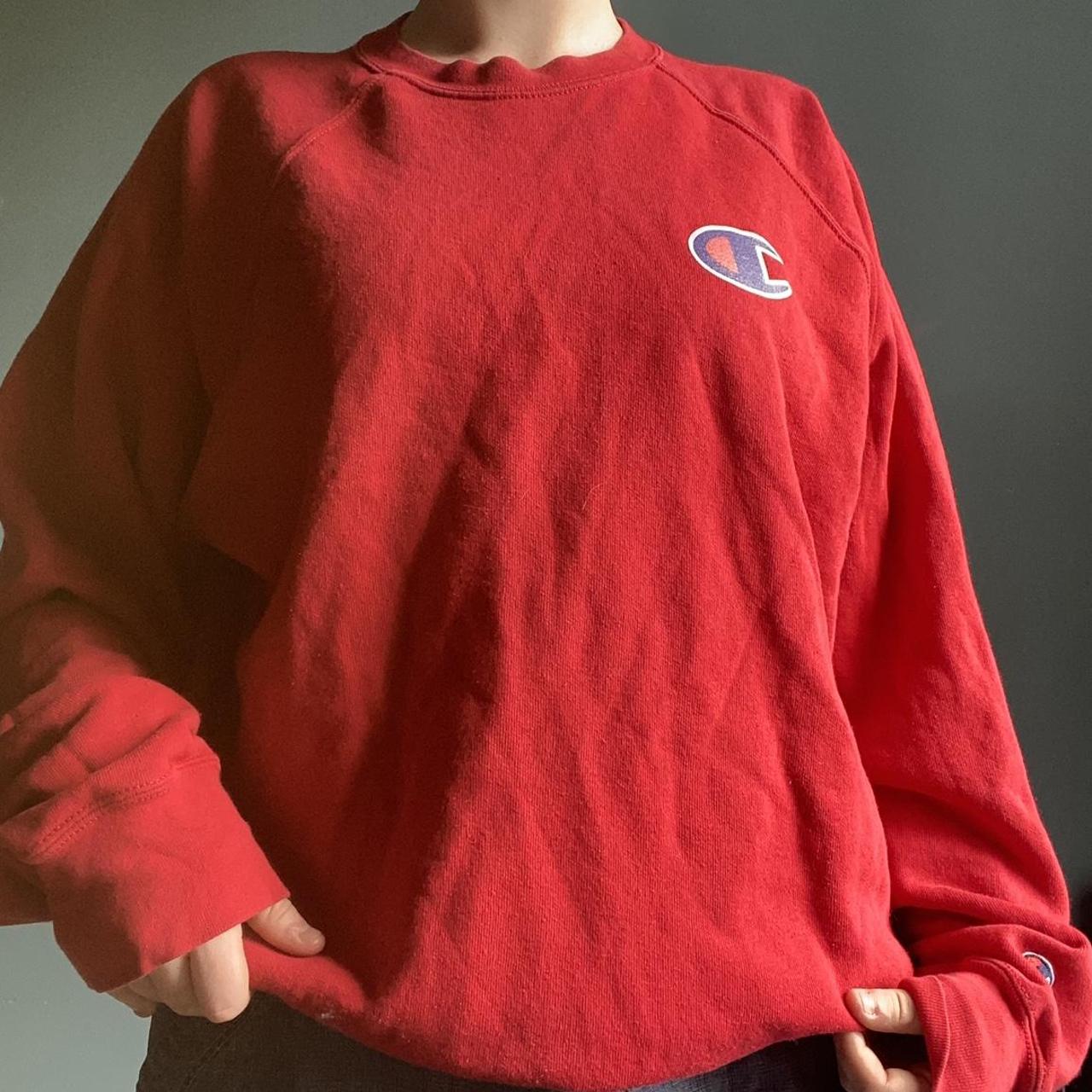 Vintage Red Oversized Champion Sweatshirt Depop