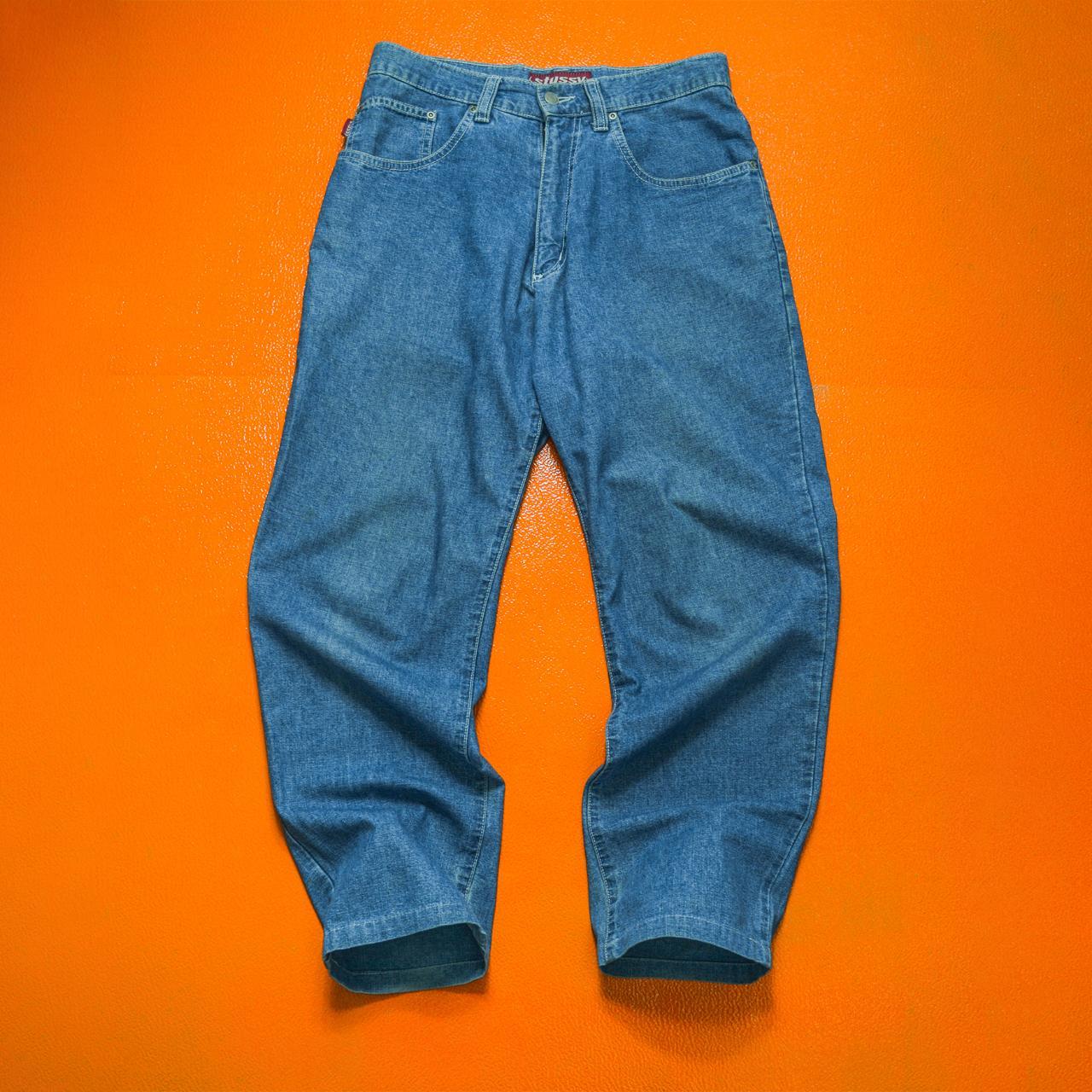 Stussy Vintage Late 90s Red Tab Blue Jeans / Denim... - Depop