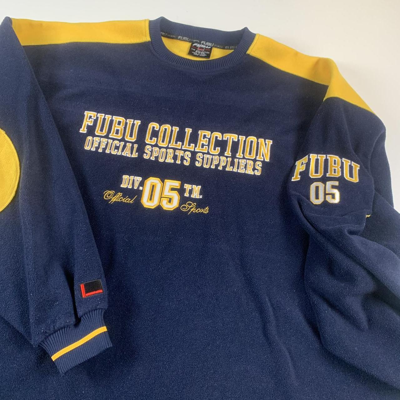 FUBU Men's Navy and Yellow Sweatshirt | Depop