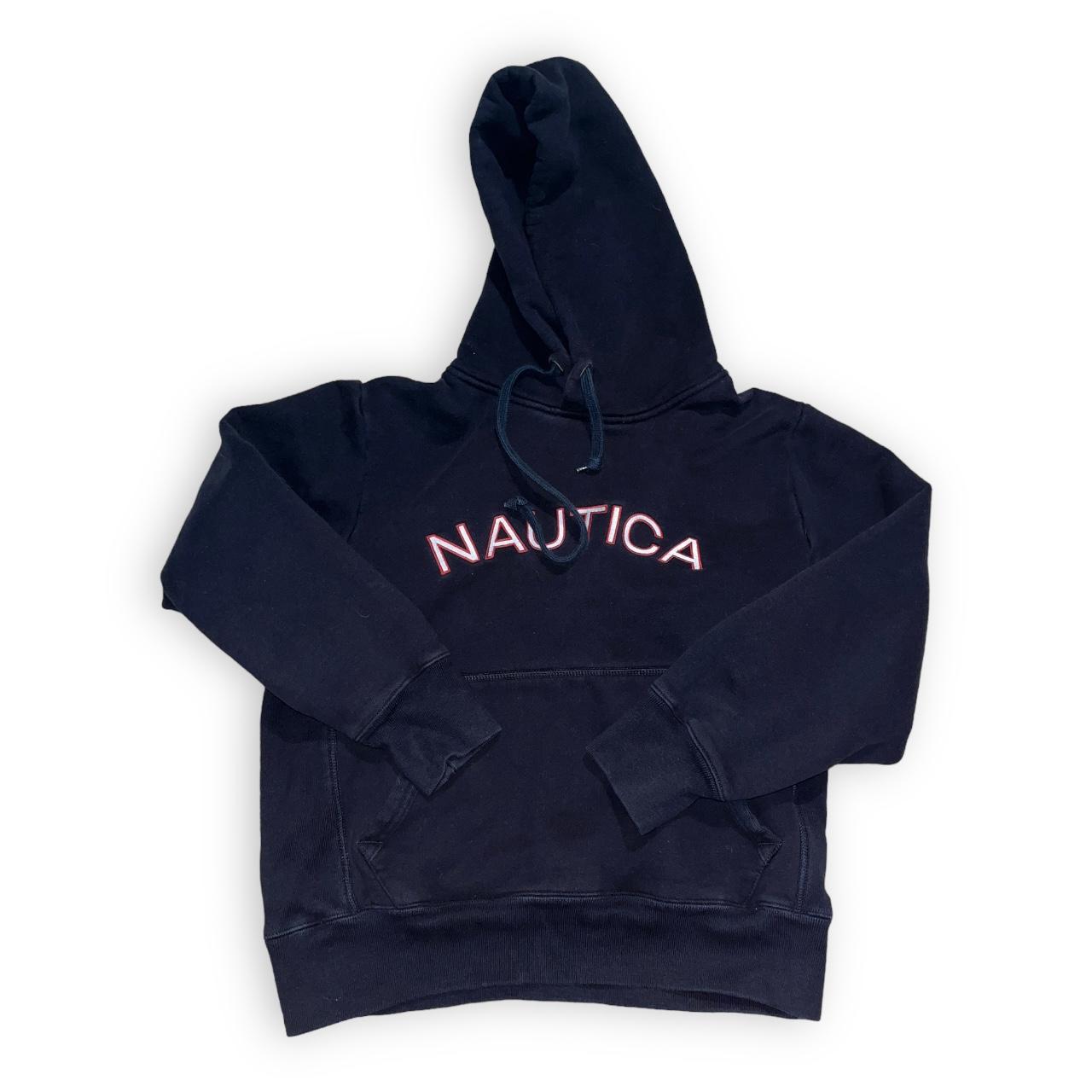 nautica black hoodie > size small > runs a little... - Depop