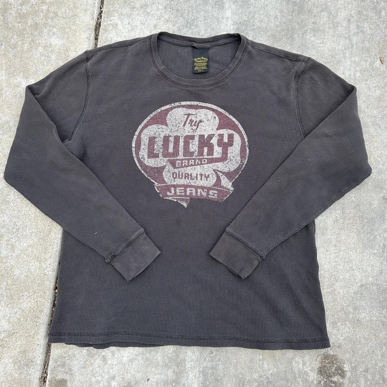 Y2K Lucky Brand Classic Fit Long Sleeve Grey Waffle... - Depop