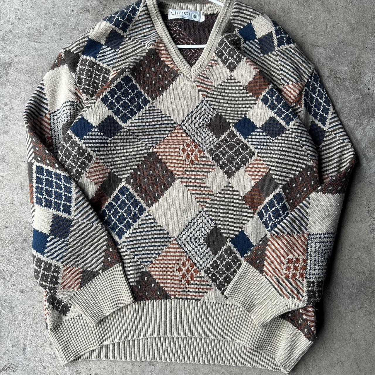 Vintage Dinar Square Pattern Sweater Size L/XL - Depop