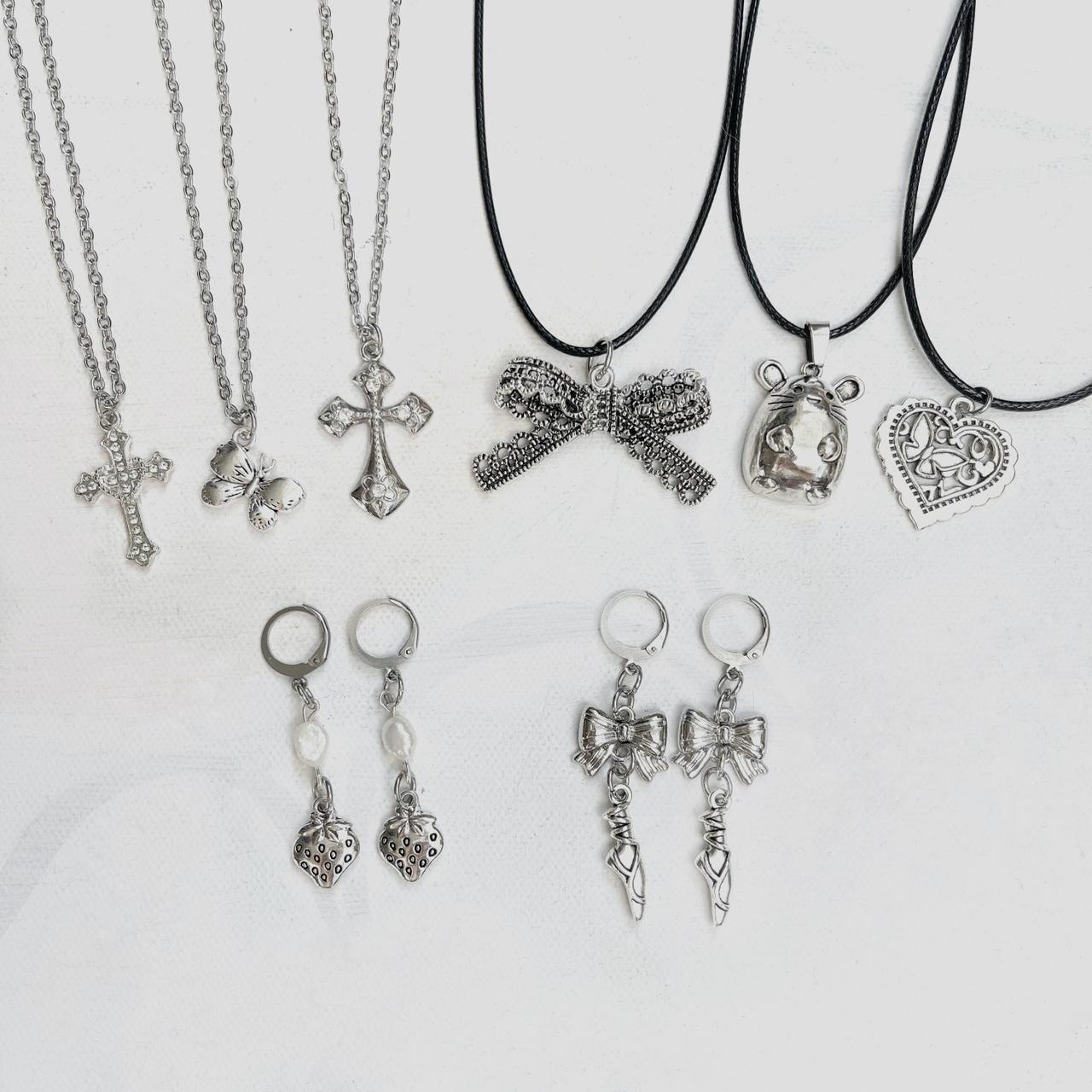 lace ribbon cord necklace 🎀 cute silver lace... Depop