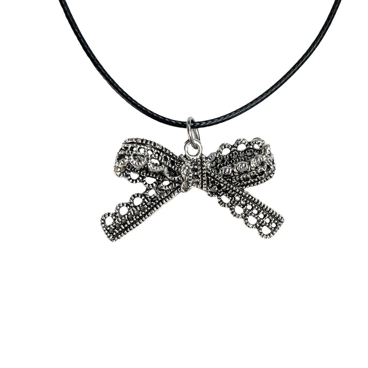 lace ribbon cord necklace 🎀 cute silver lace... Depop