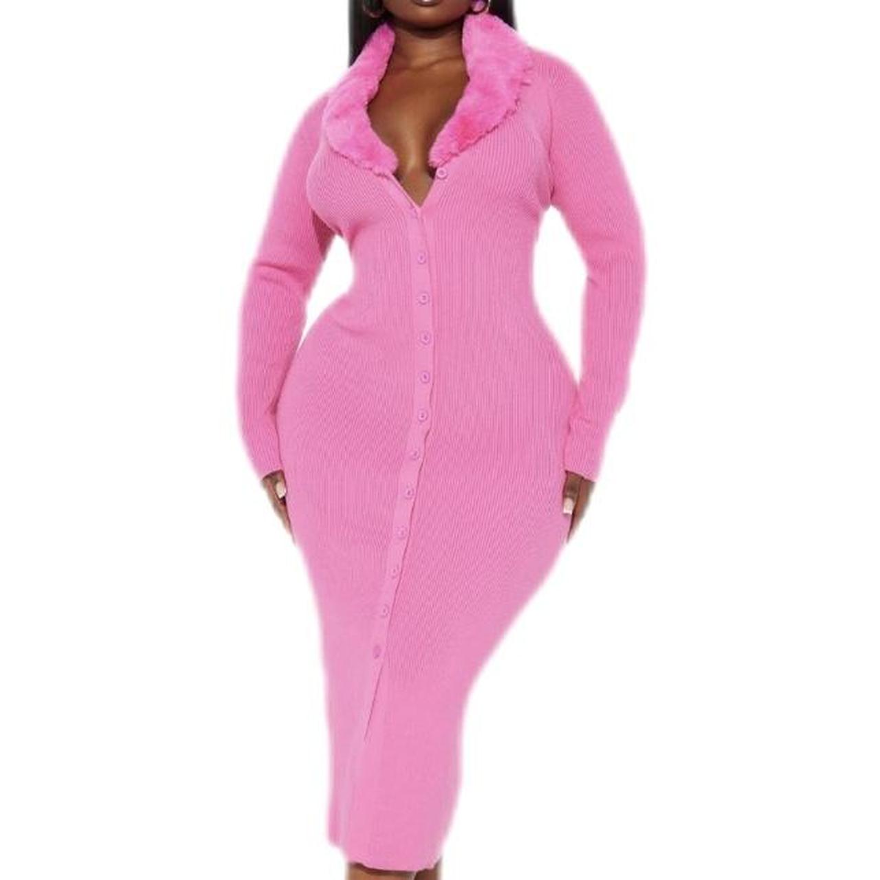 Pink Fashion Nova Button Up Cardigan Dress Depop