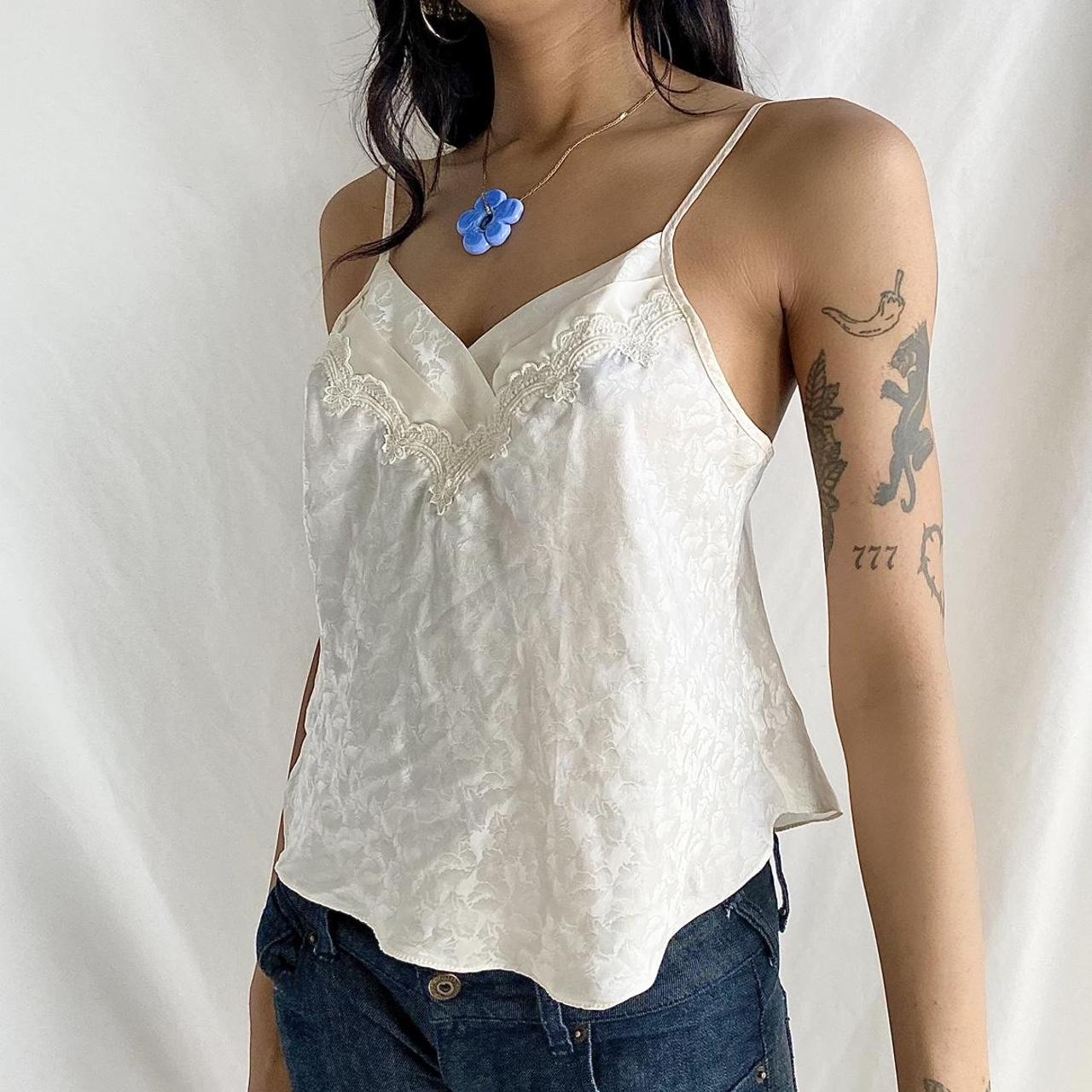 Vintage 90s Ivory Silk Cami Slip Top - elegant silk - Depop