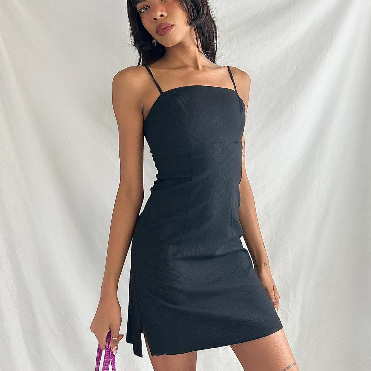 Vintage 90s Black Fitted Mini Dress By Express -... - Depop