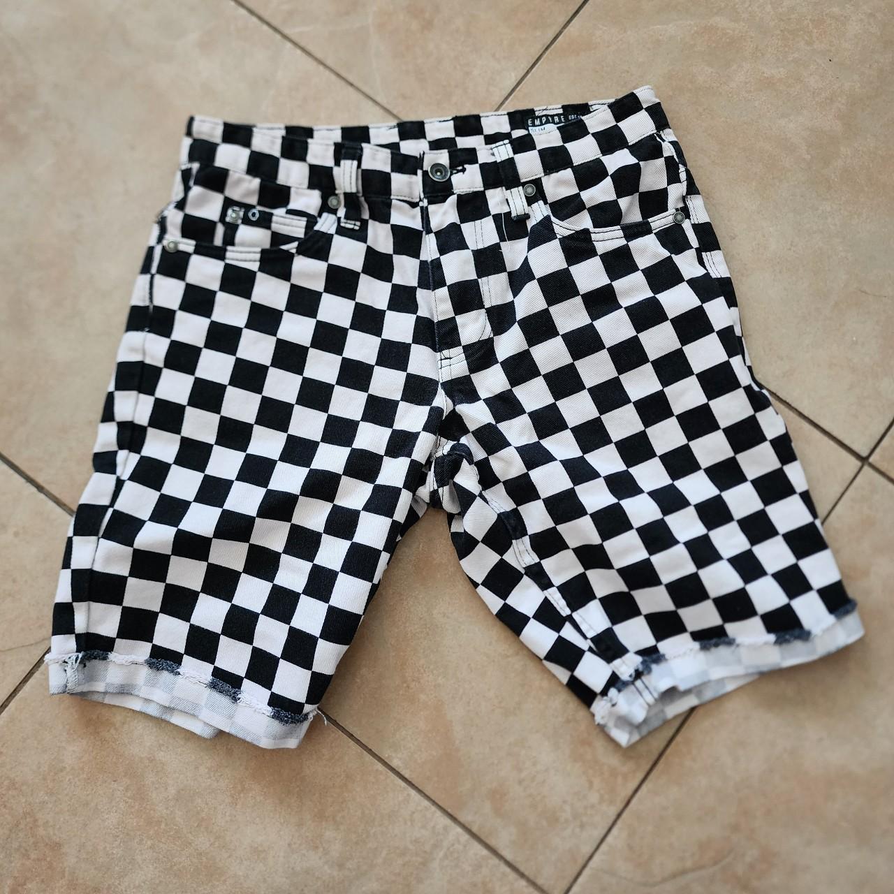 Black and white store checkered shorts mens