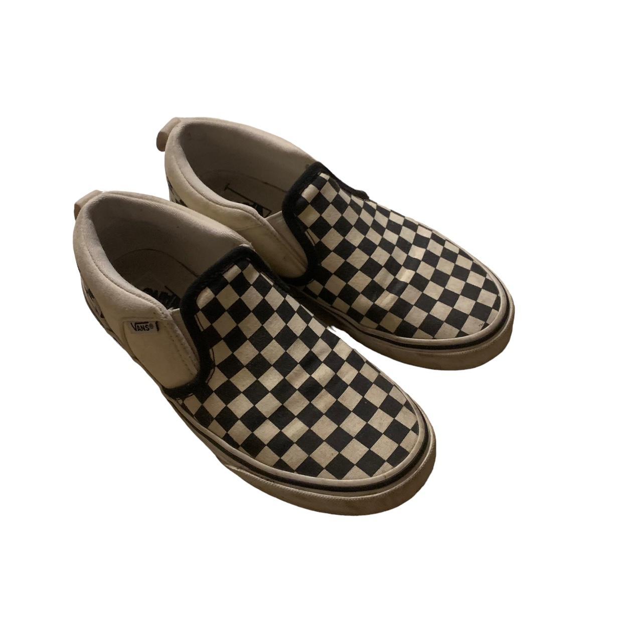 Checkered Checker Black and White Beige Slip On Vans. Depop