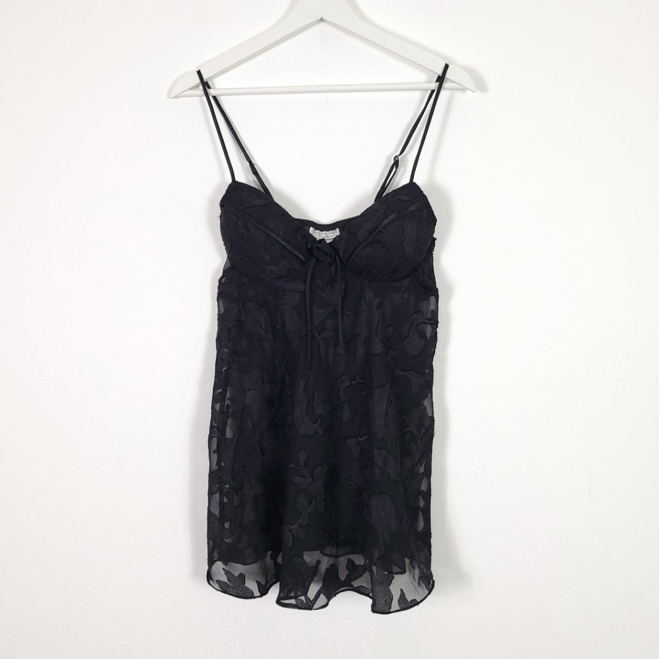 Y2K Lace Chemise Cami Black Padded cups Sheer lace Depop