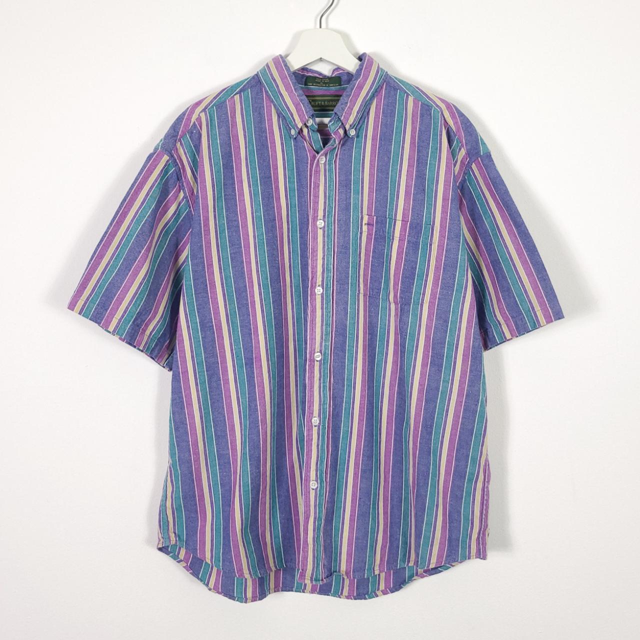 90s Striped Button Down Shirt Purple, teal, white &... - Depop