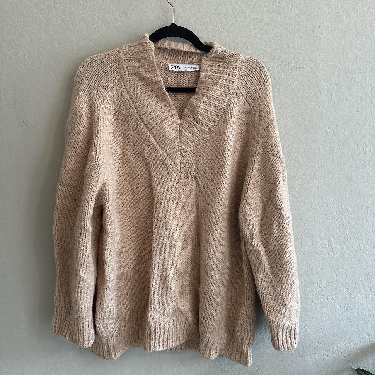 Zara Oversized Knit Sweater V-Neck Size Large deals Cream / Beige