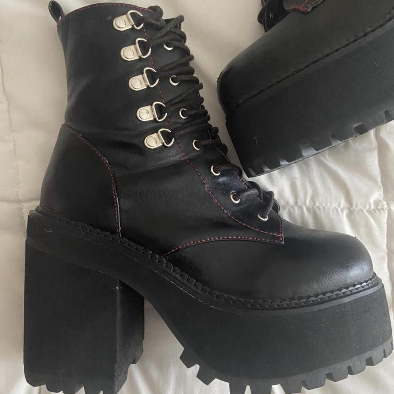 Demonia Women's Black and Red Boots | Depop
