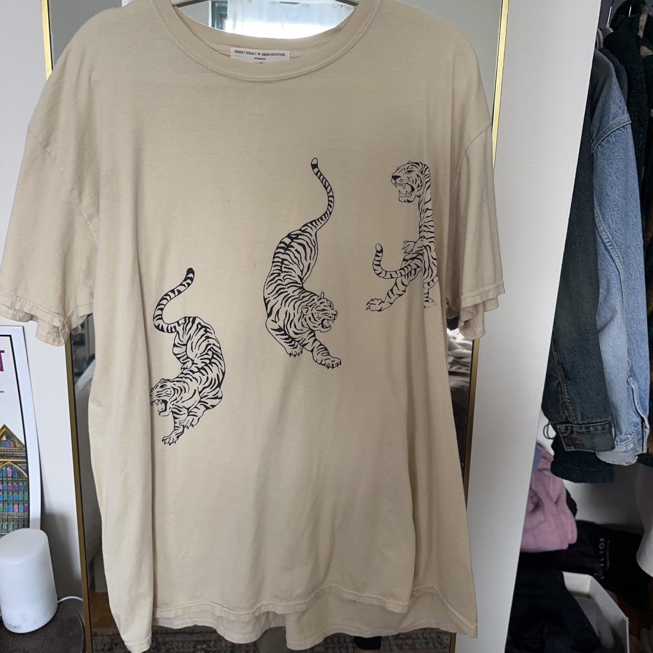 Urban Outfitters Women's Cream and Black Tshirt Depop