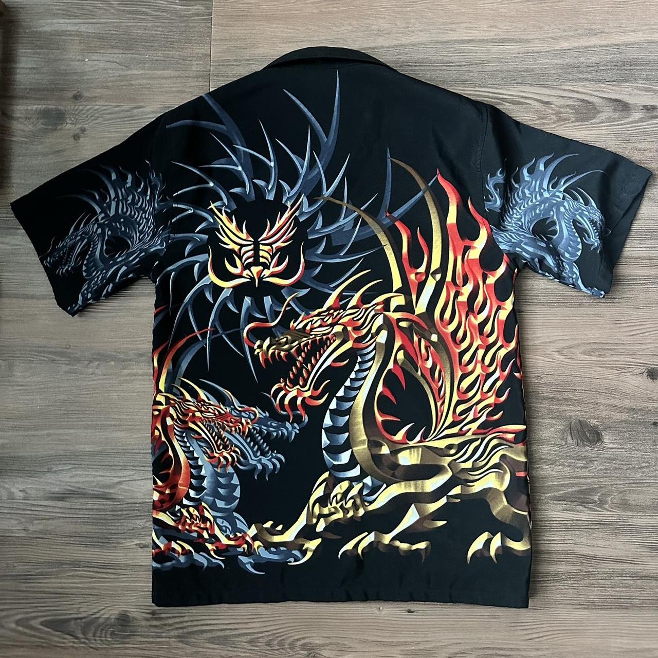 Depop Vans T Shirt Dragon Y2K Dragon All Over Print Button Up Shirt
