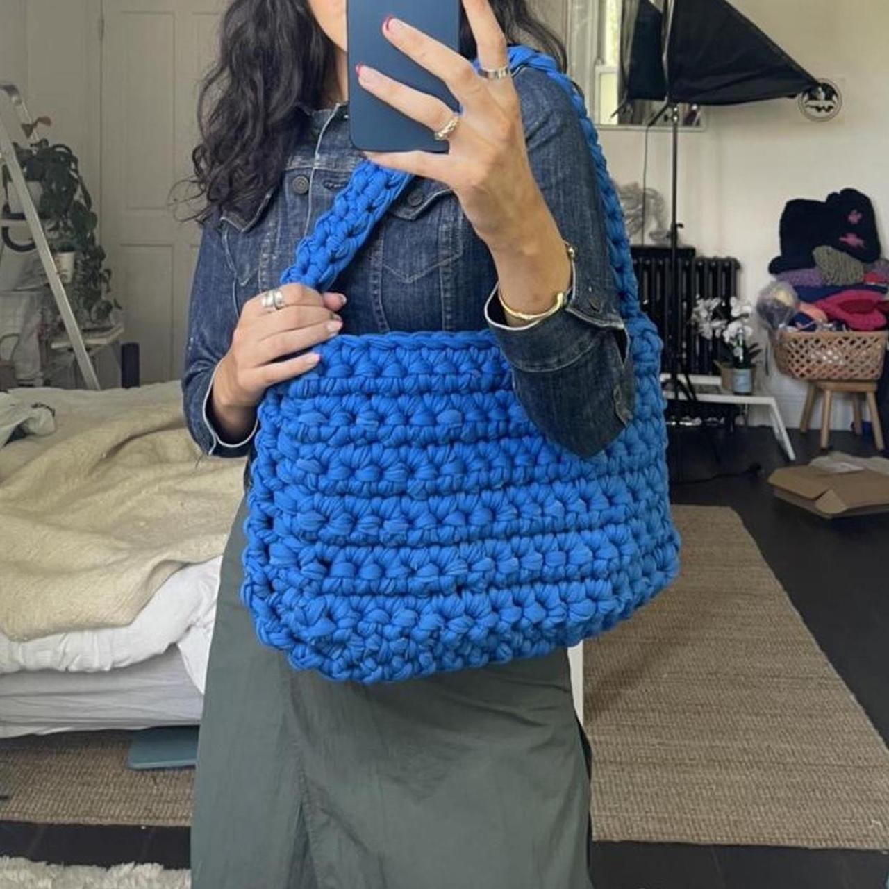 Cobalt blue sling crossbody crochet hobo bag... - Depop