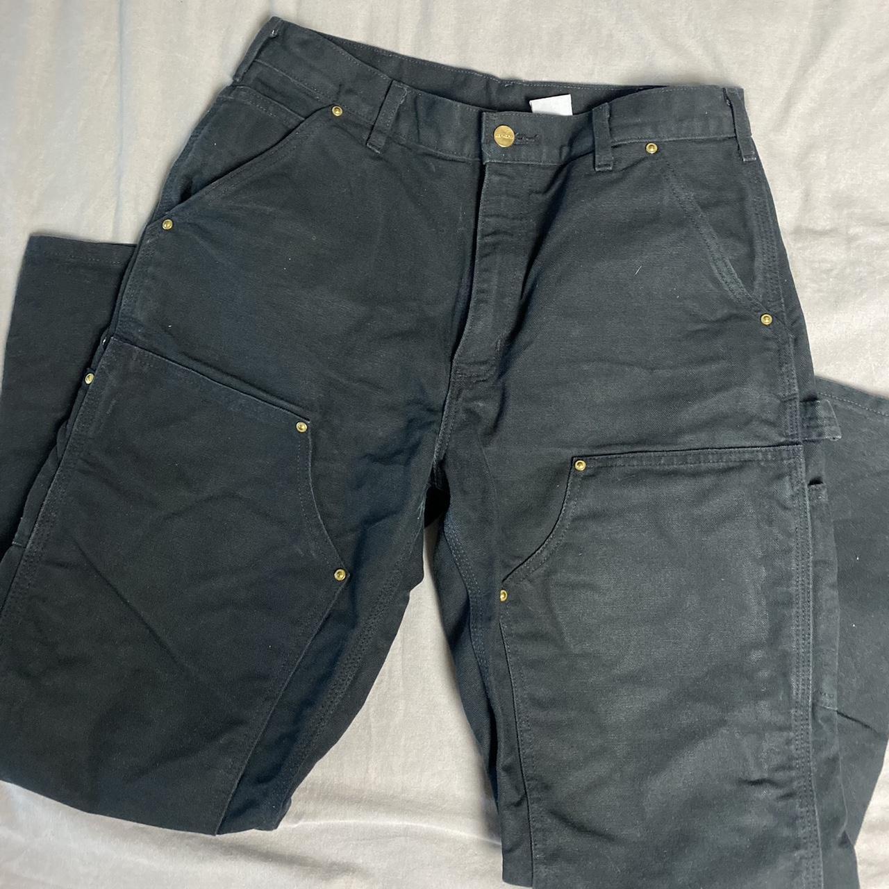 Vintage black carhartt double knee jeans 32 x 30... - Depop