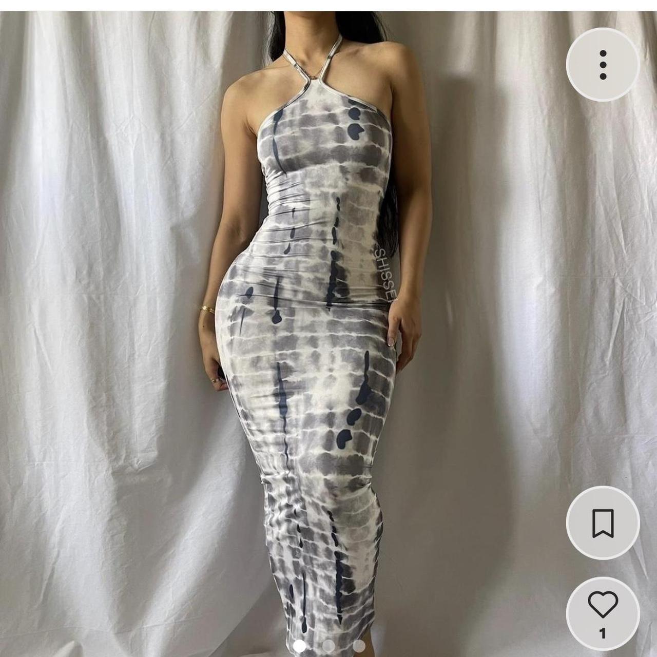 Repop! Grey and white maxi summer dress it’s Bodycon... - Depop