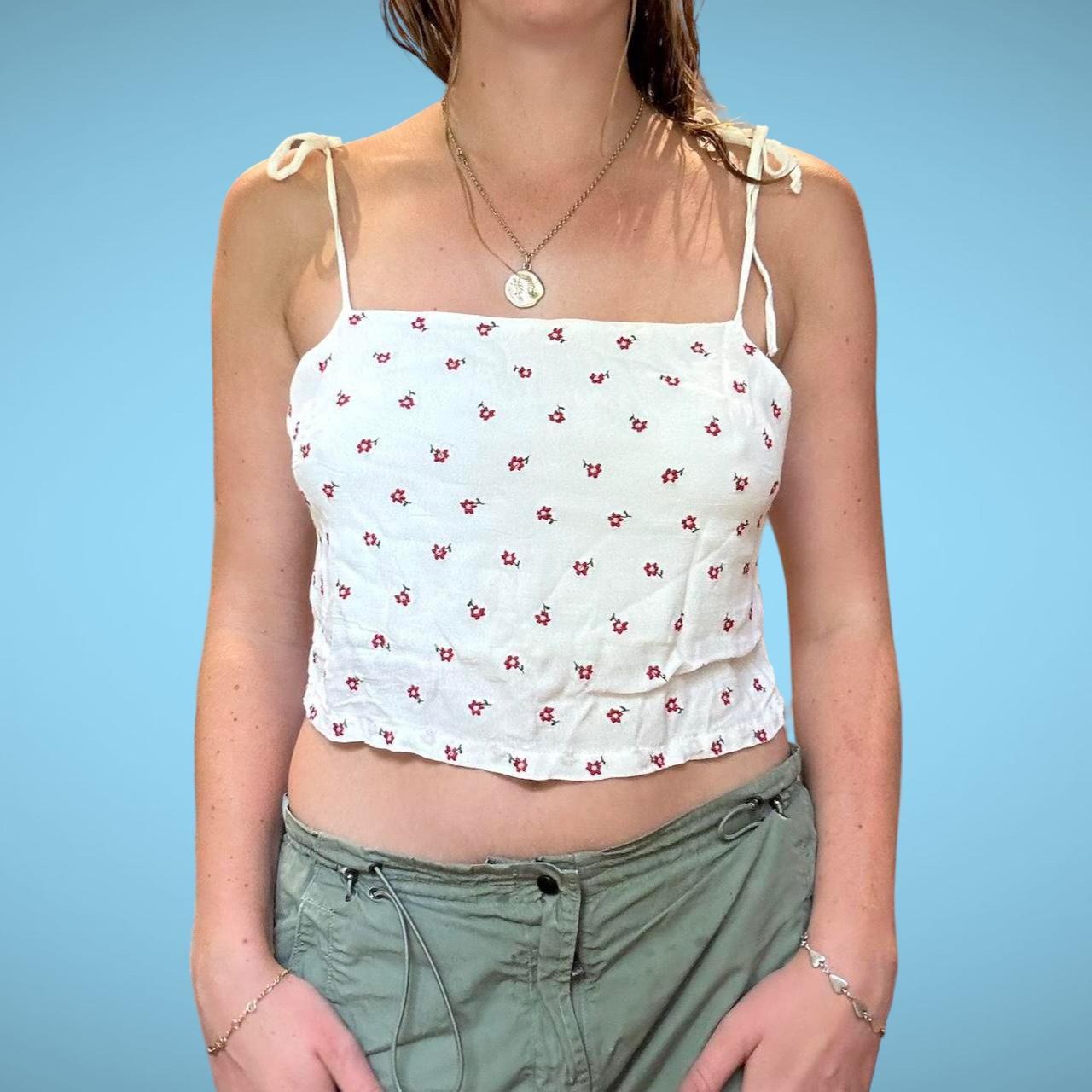 Brandy Melville white tank top cami with red... Depop