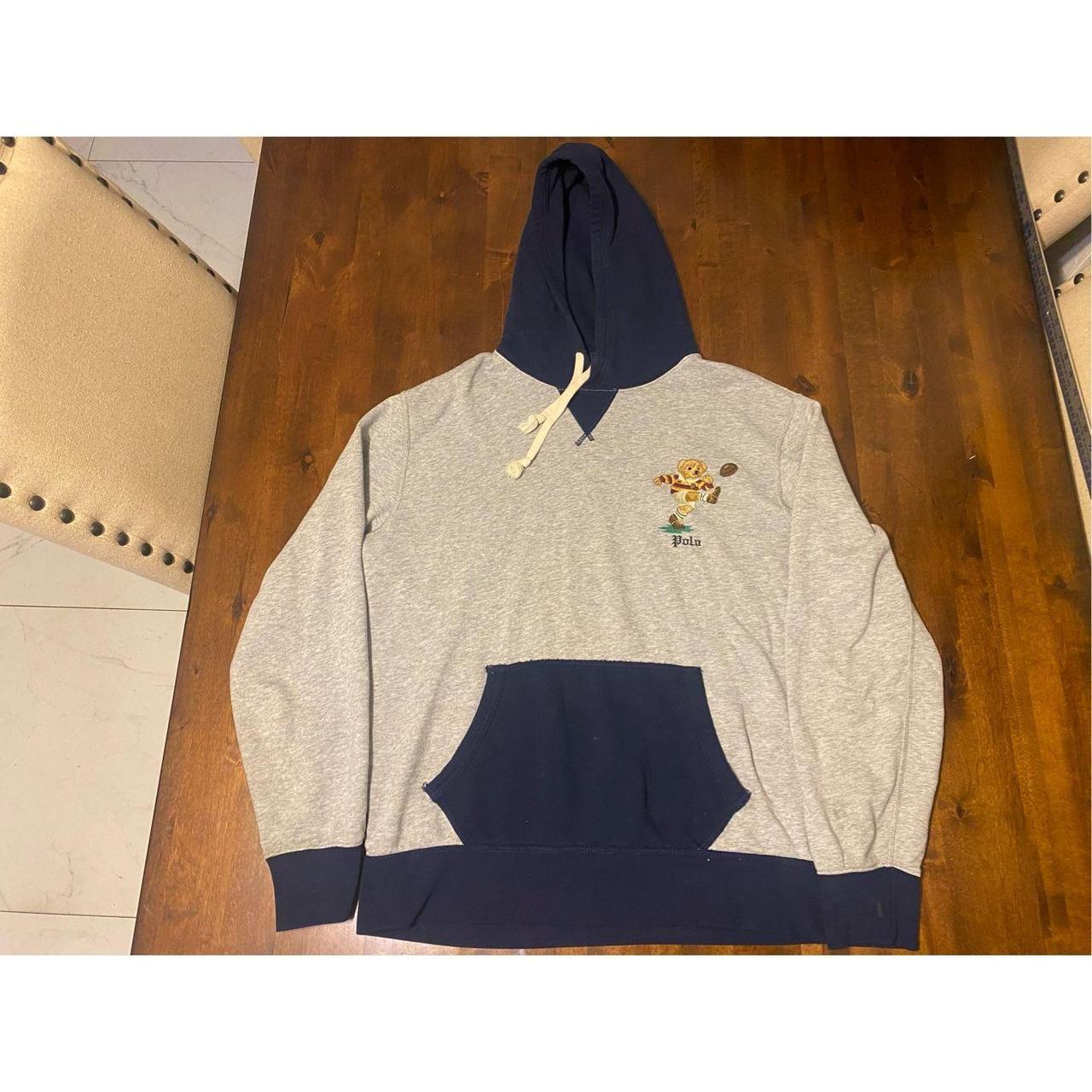 Polo Ralph Lauren Men's Grey and Blue Hoodie | Depop