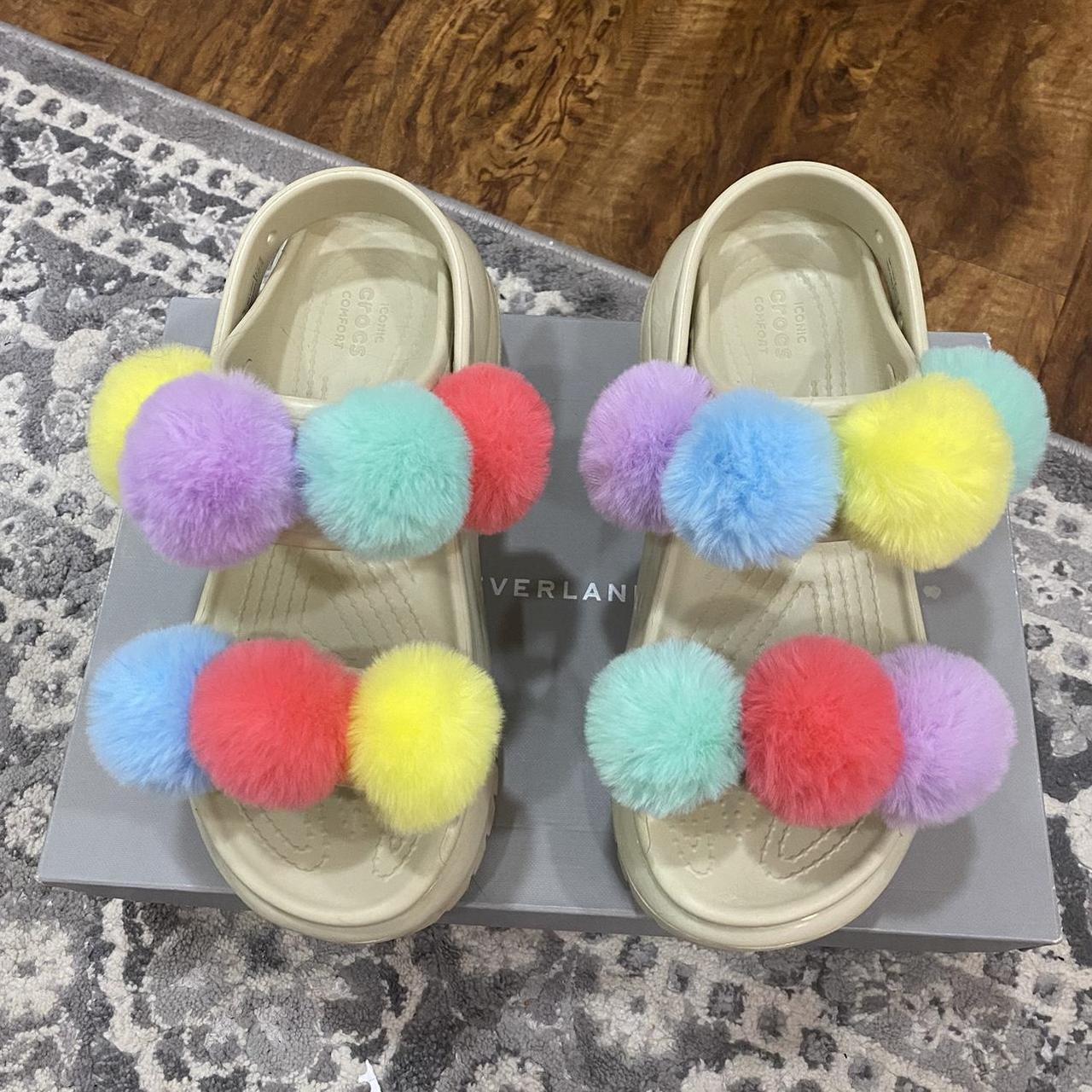 Crocs Mega Crush Sandel with Pompom Jibbitz Crocs... - Depop