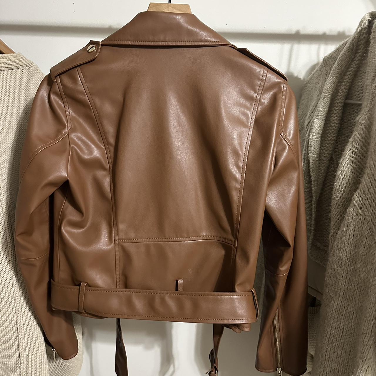 Brown Zara biker jacket Size M, fits like S - Depop