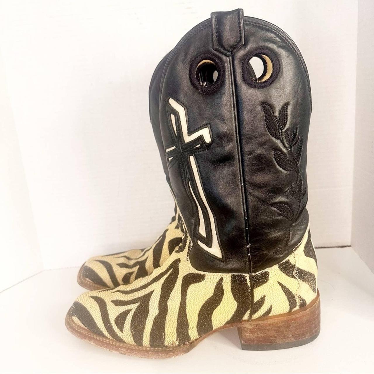 Corral zebra striped leather boots with inlaid