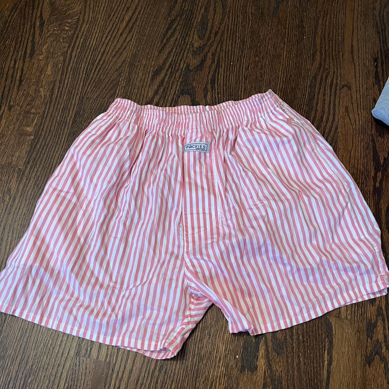 Pink and white striped boxers Super cute Size... - Depop