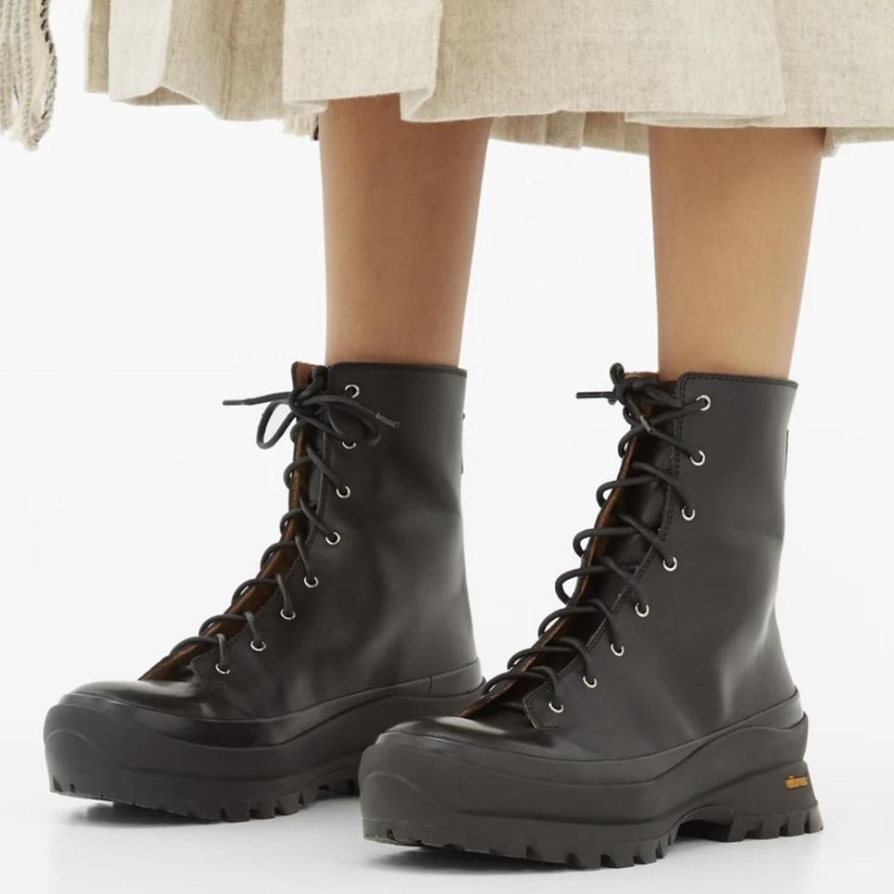 Jil Sander Black Trek Sole Leather Hiking Boot. | Depop