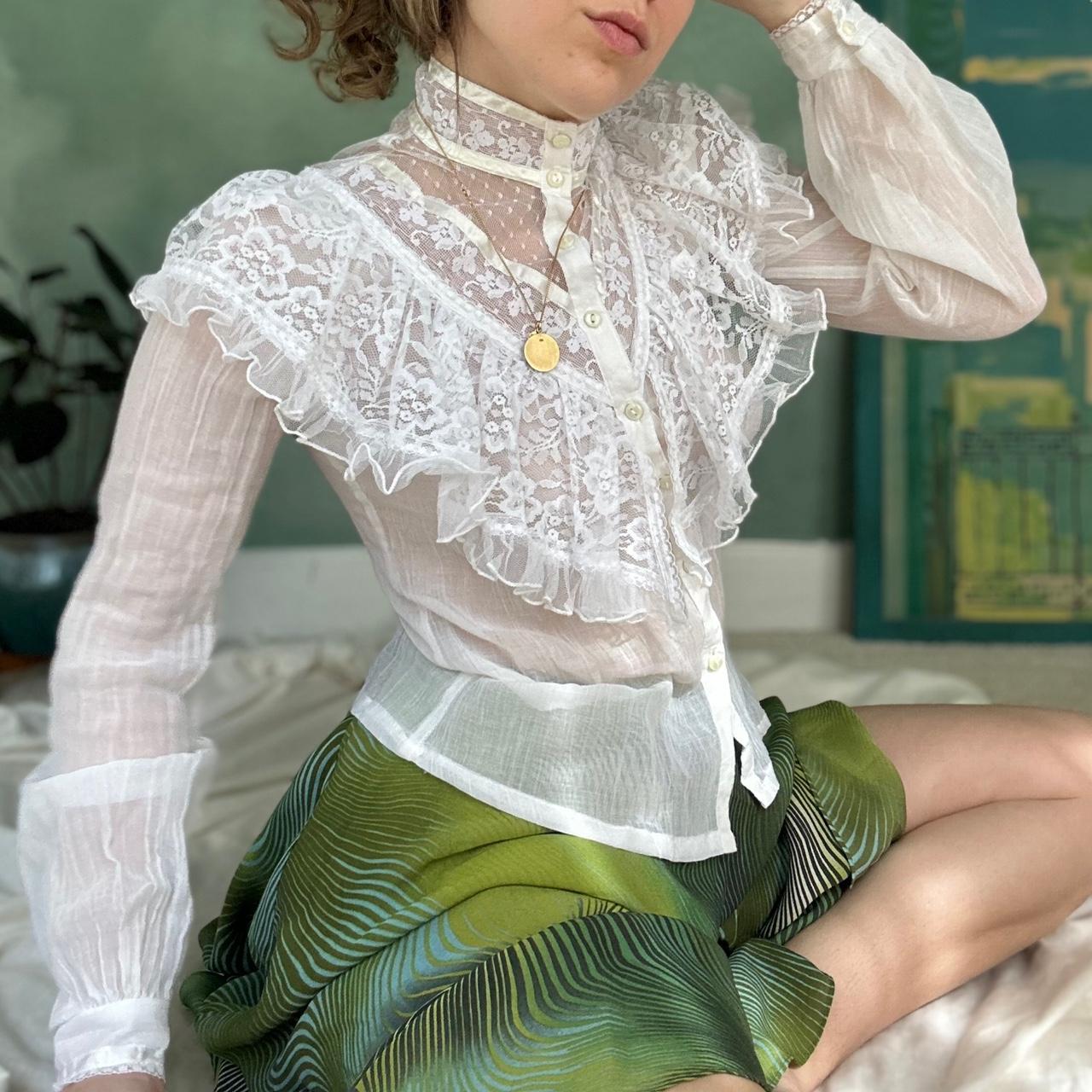 Vintage Gunne Sax Sheer White Blouse