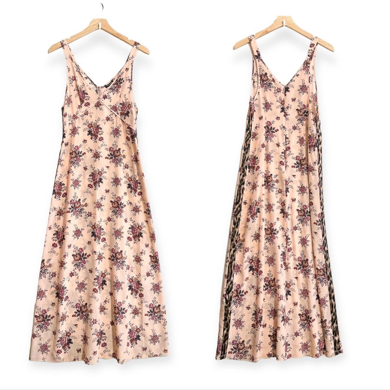 R13 Floral Silk Slip Dress with Leopard Side Depop