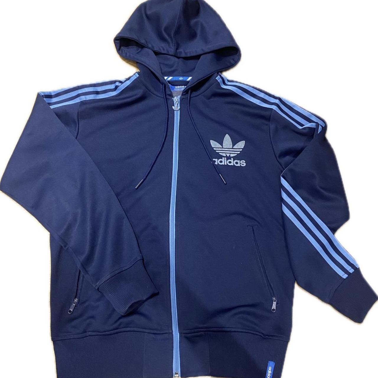 Blue adidas originals striped zip up hoodie Great... - Depop