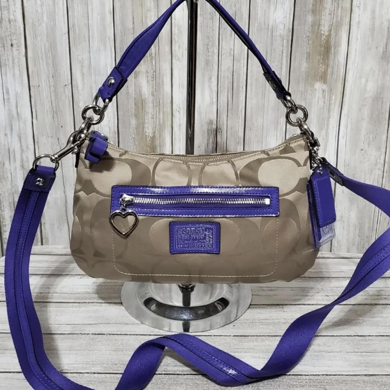 Coach top Signature Sateen Leather Crossbody Satchel Purple