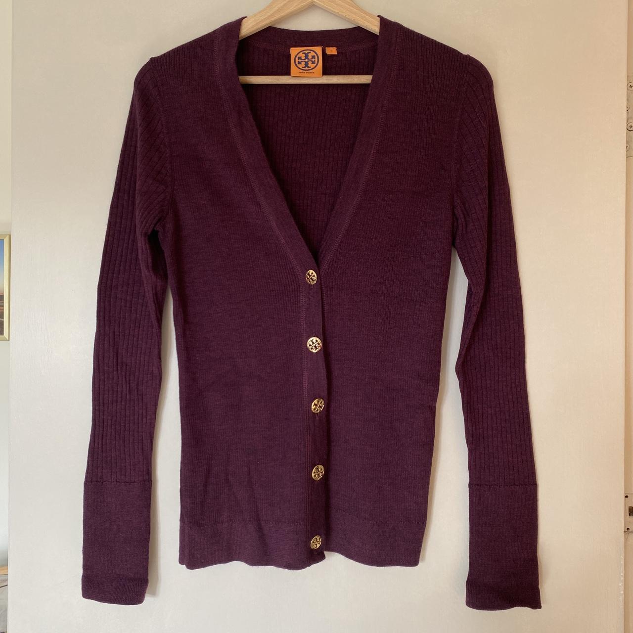 Tory Burch. Merino Wool Purple Button Front Long Sleeve Cardigan. XS. hot