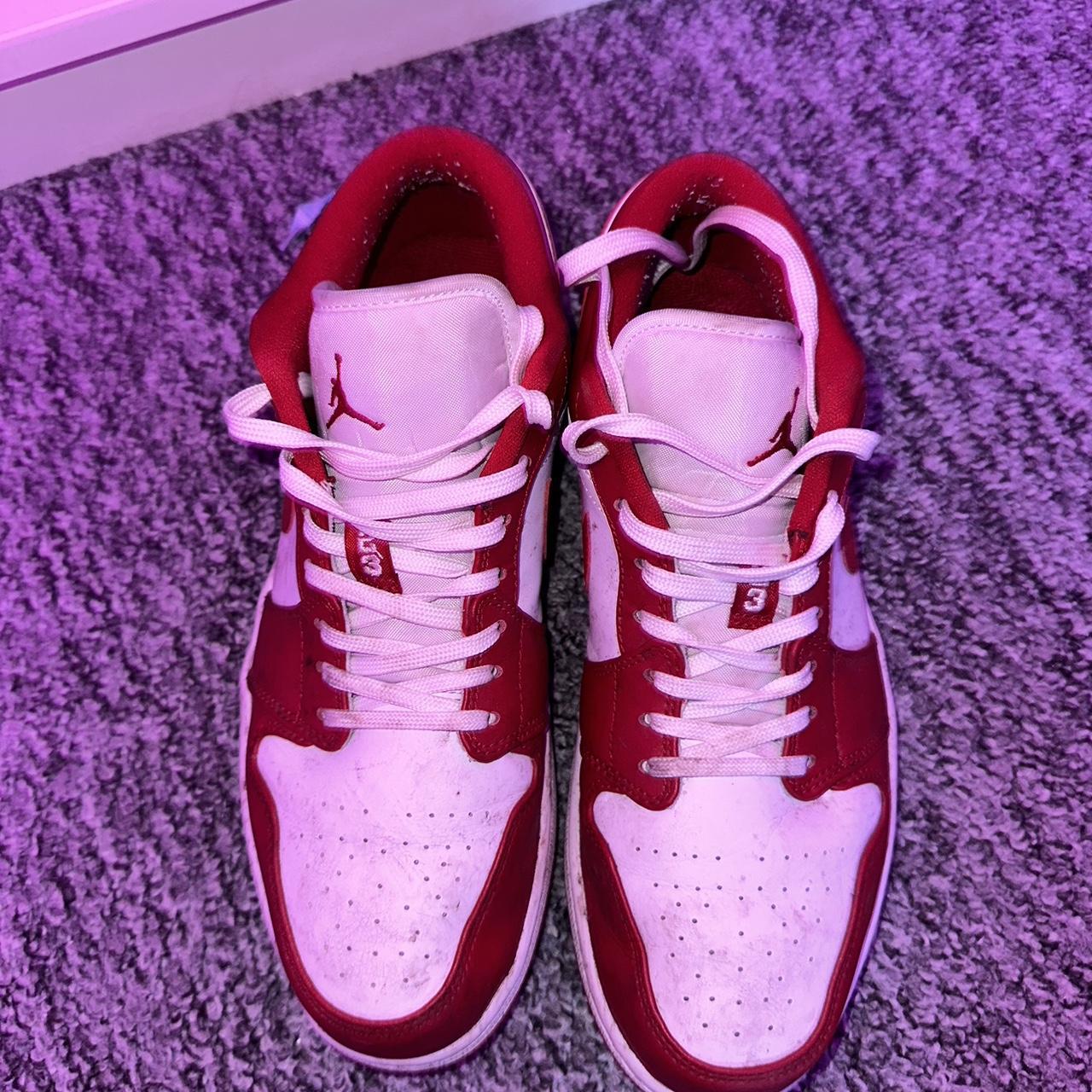 low top red and white 9s