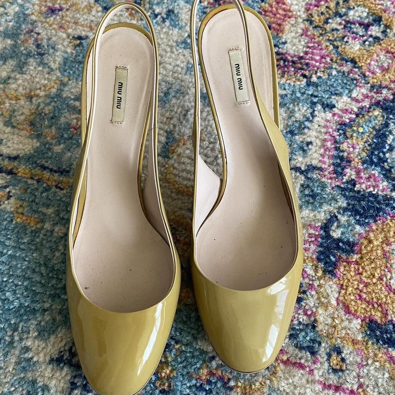 MUI MUI Beige patent leather Slingback heels - Depop