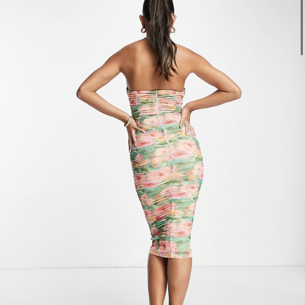 ASOS DESIGN U-wire bandeau ruched midi dress in floral