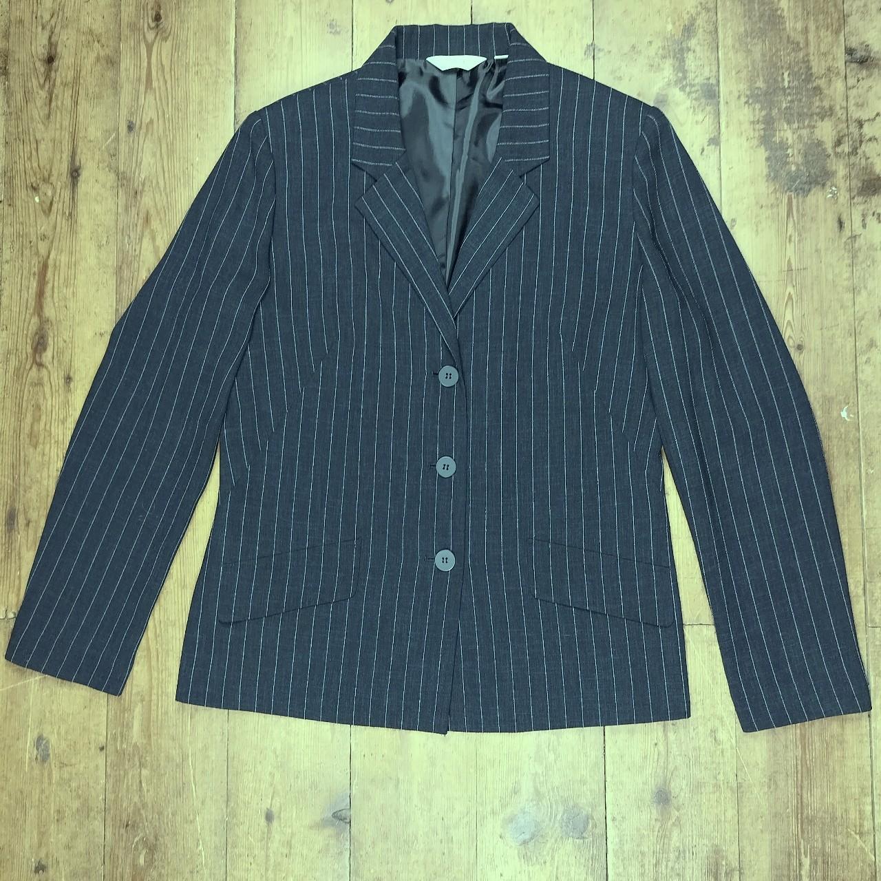 Vintage pinstripe blazer 80s dark blue and navy... - Depop