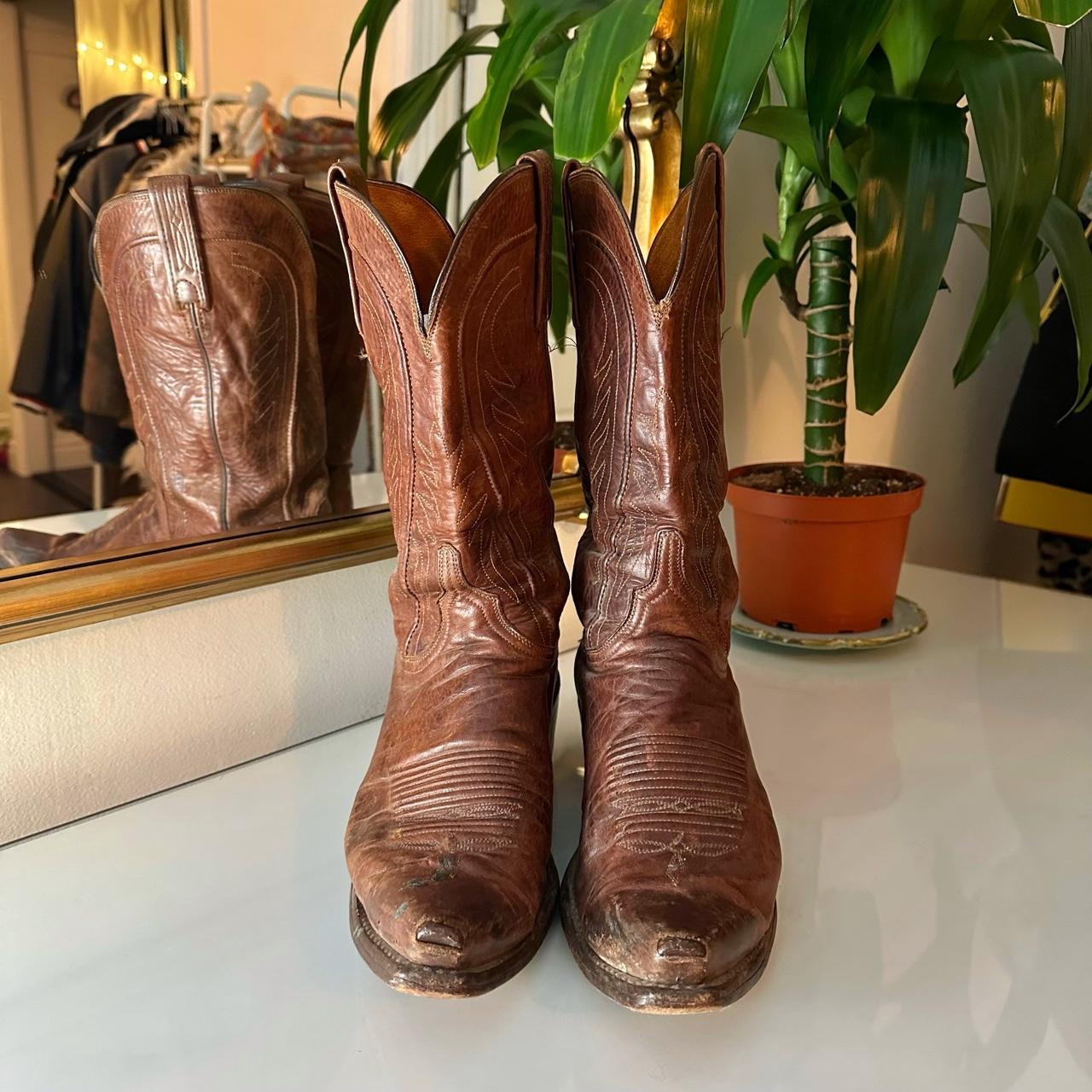 Vintage chestnut brown leather cowboy boots... Depop