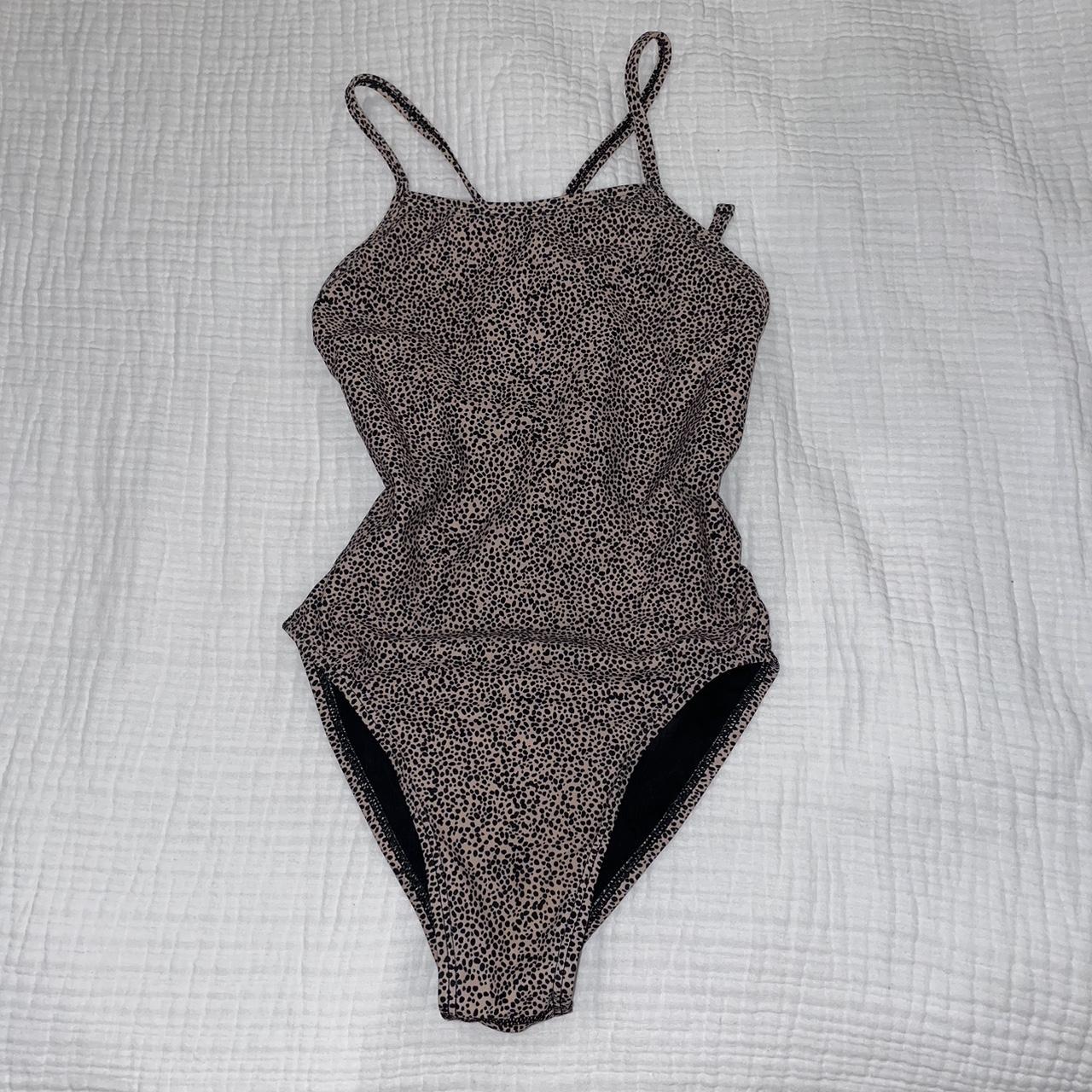 Women's Cream and Black Swimsuit-one-piece | Depop