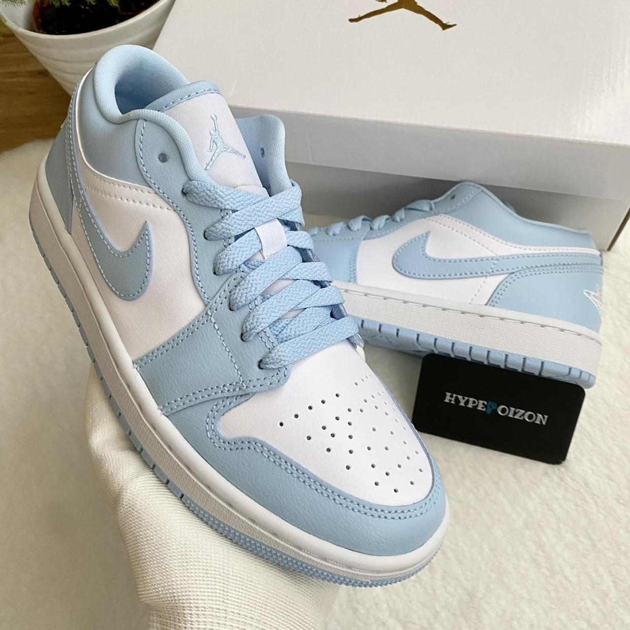 Jordan Women's Blue and White Trainers | Depop