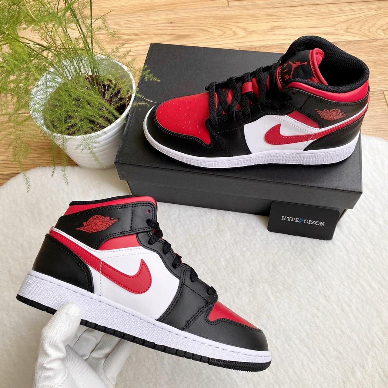 Nike Air Jordan 1 Mid Black Fire Red GS ⭐️Sizes... - Depop