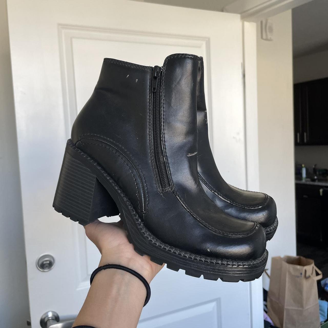 VTG Y2K 2000s Black Platform Chunky Buckle Moto | Depop
