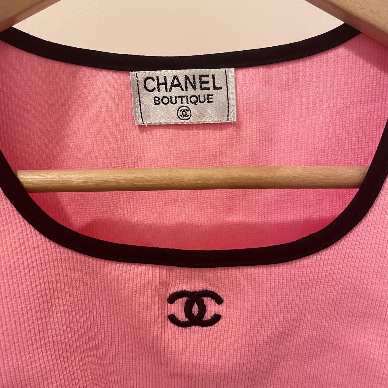 Pink Chanel Crop Top Best fits a size small. In... - Depop