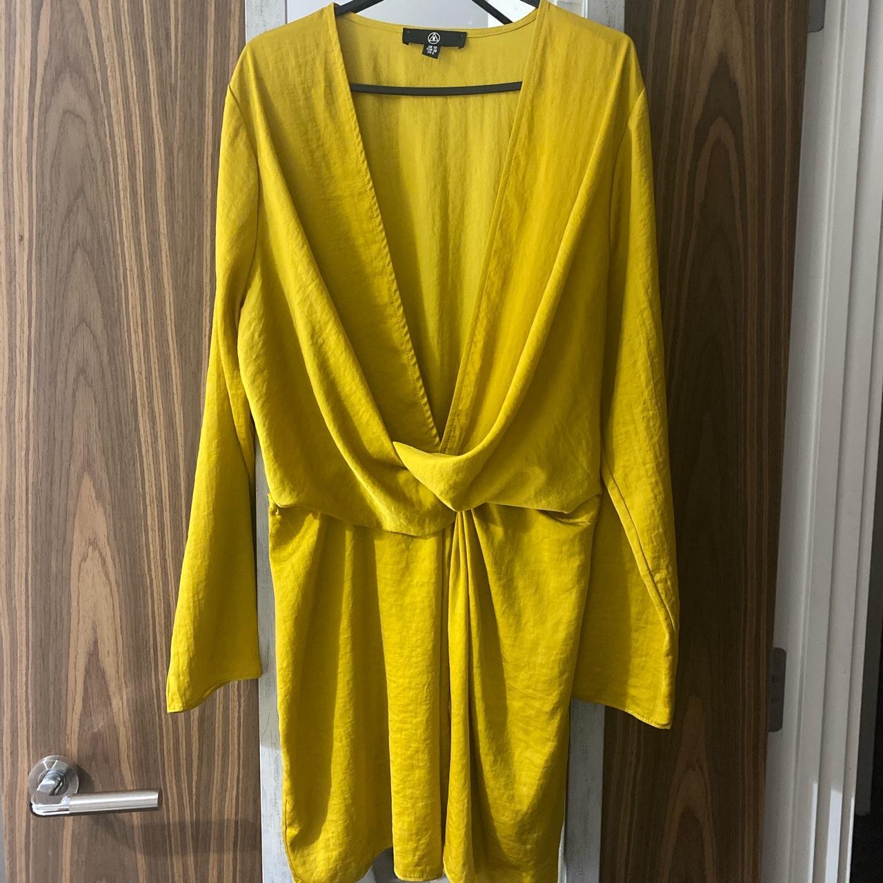 Missguided yellow satin wrap dress Size 10 Worn... - Depop