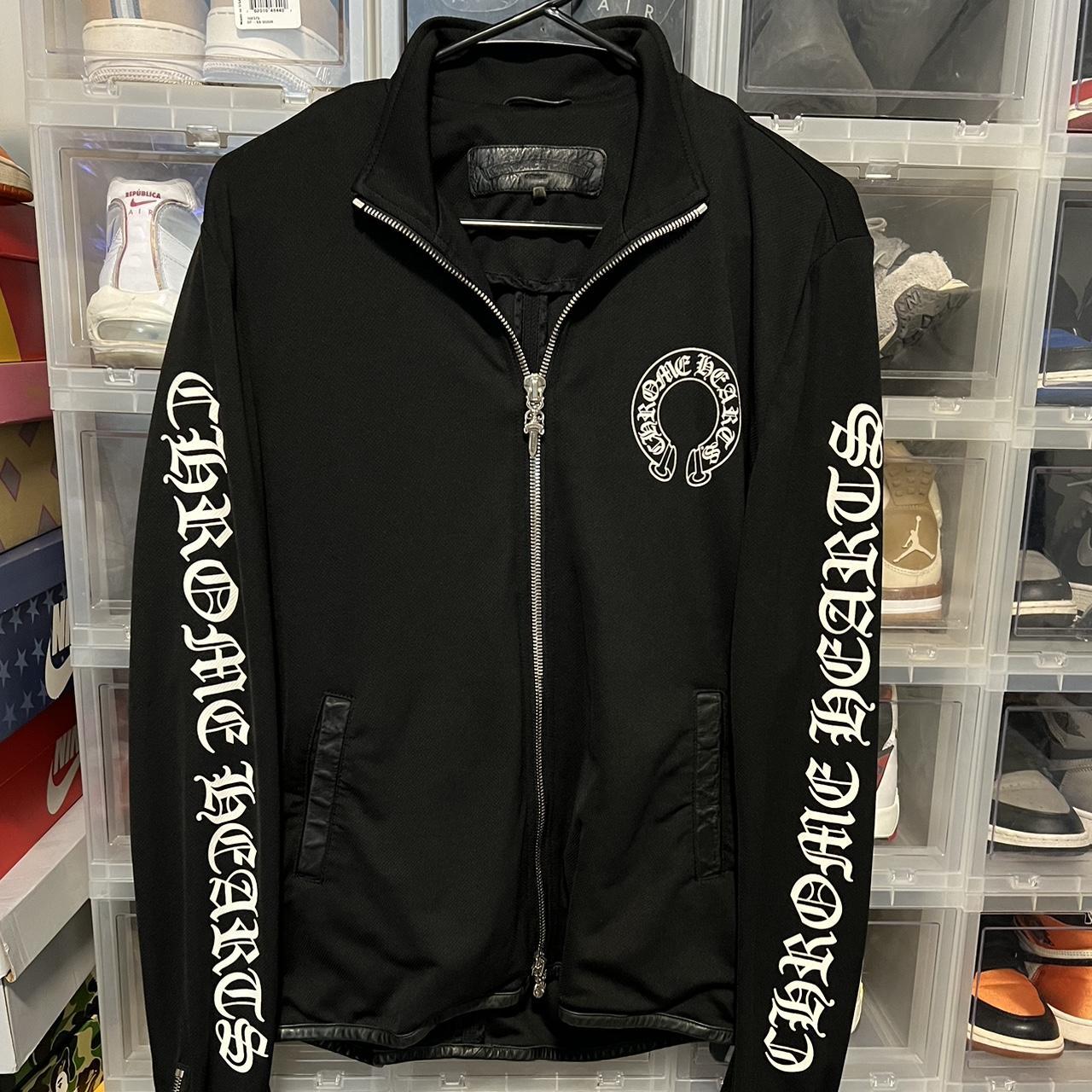 Chrome Hearts Zip Up in black Leather trimmed Chrome... - Depop