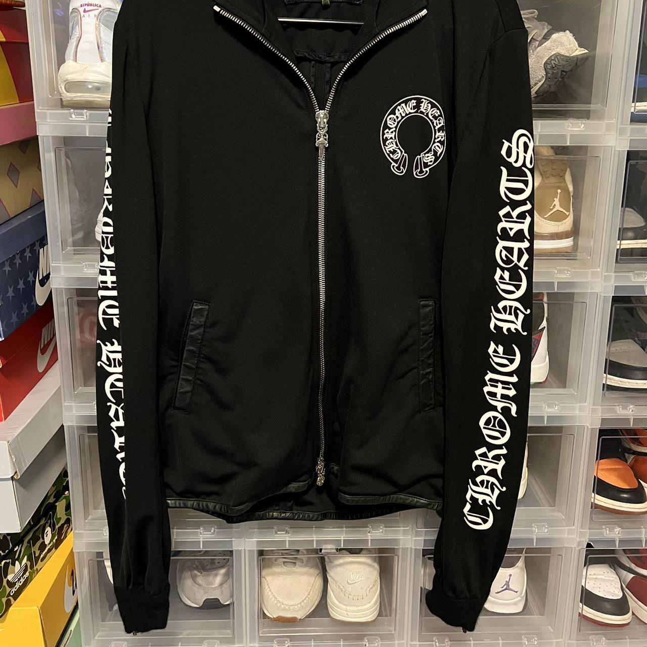 Chrome Hearts Zip Up in black Leather trimmed Chrome... - Depop