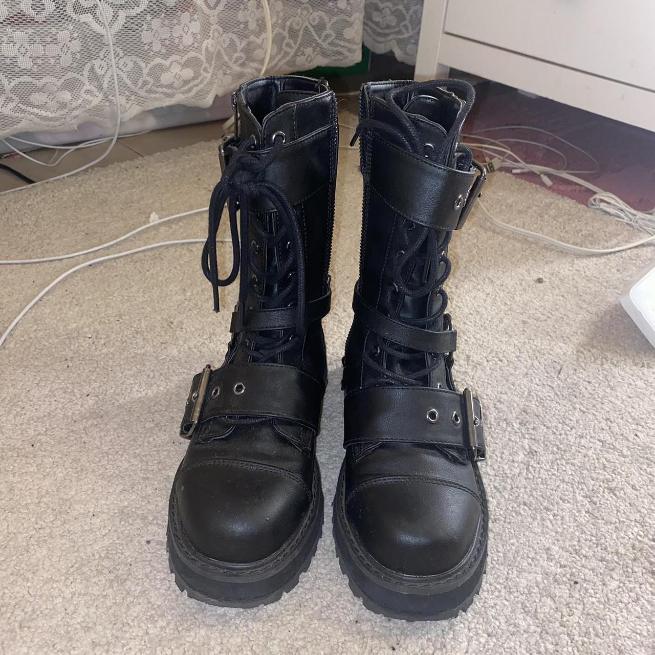 Demonia military punk combat boots with small... - Depop