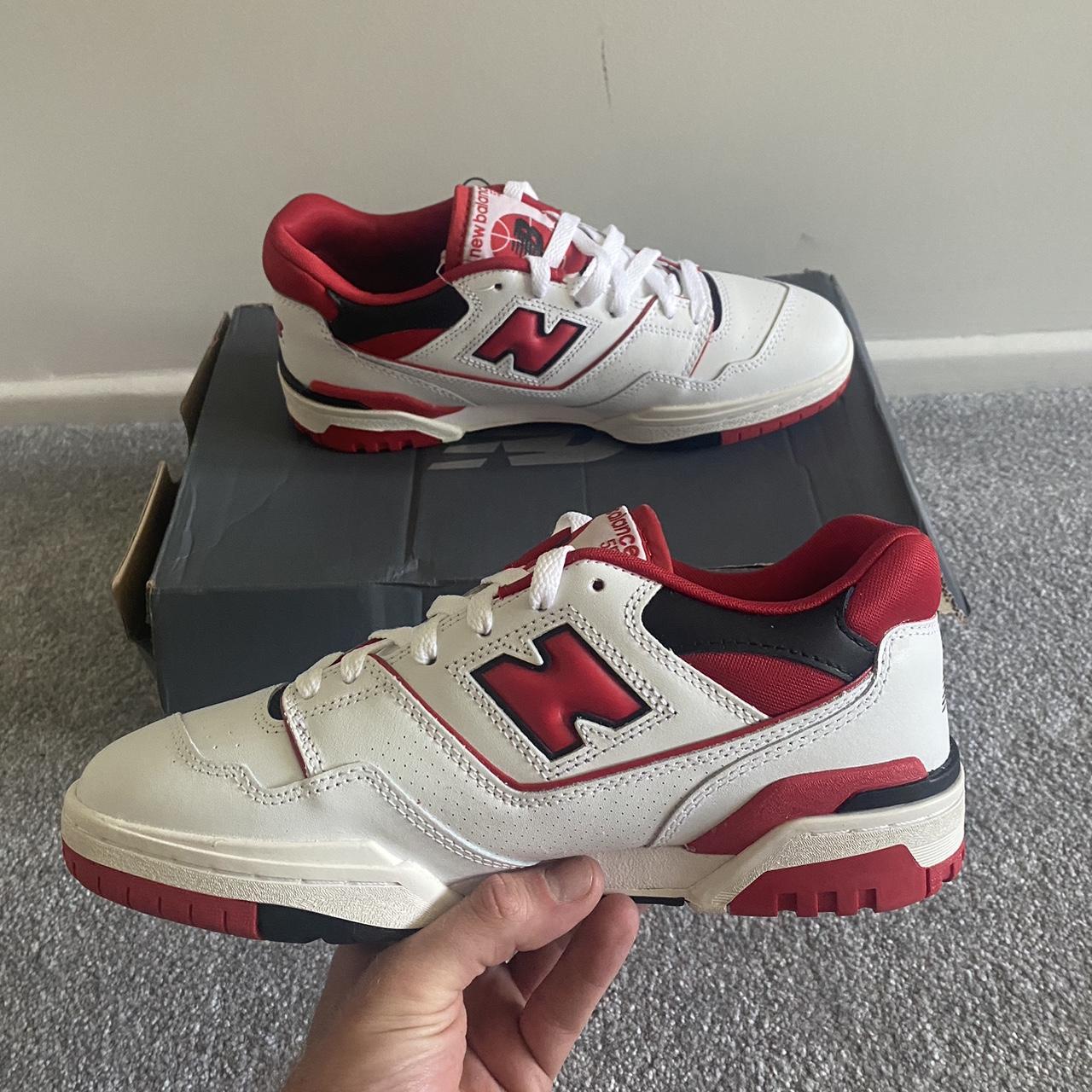 Brand new. Never worn red and white New Balance 550 ... - Depop