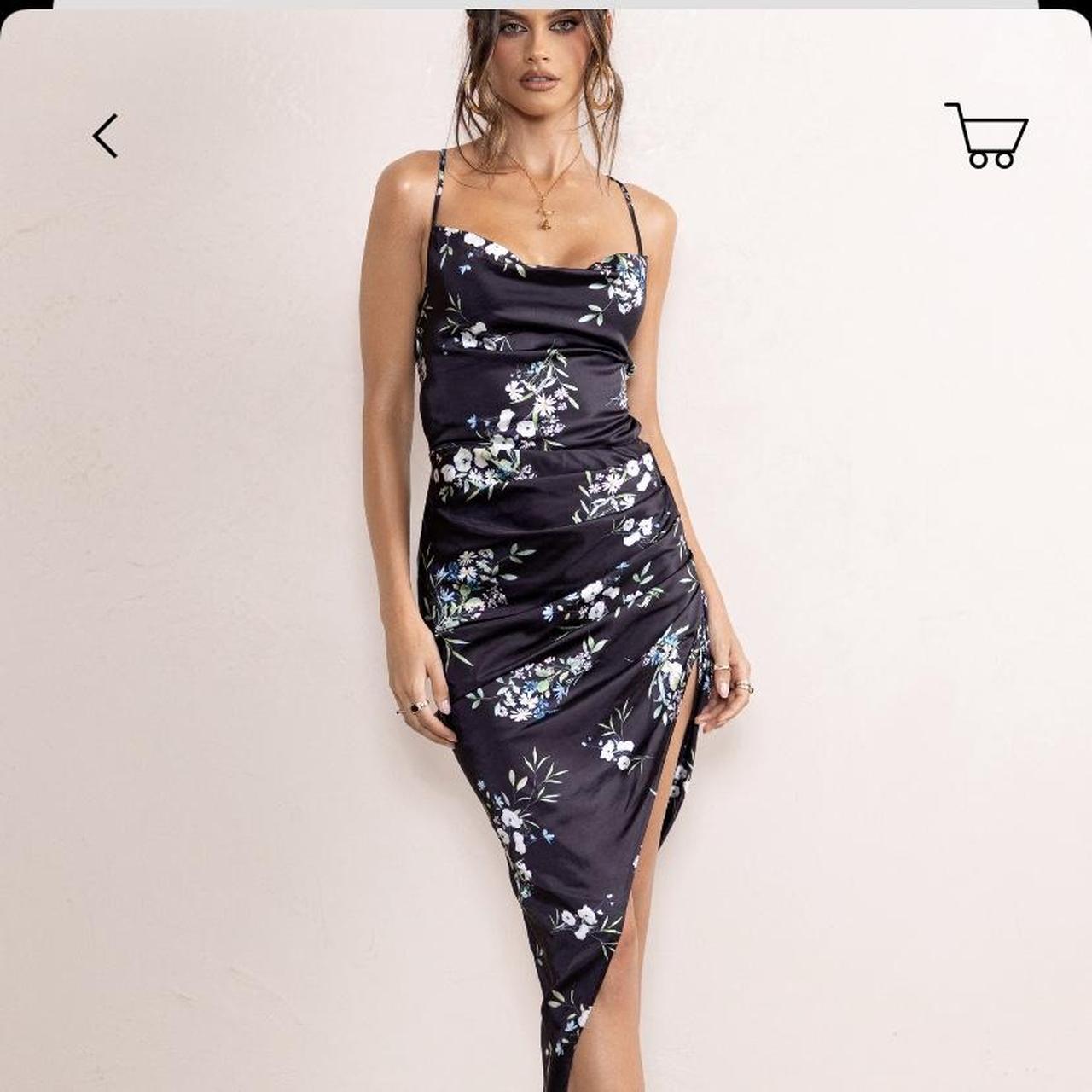 Club L dress, black floral print cowl new